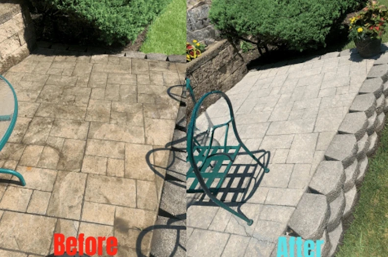 Before and after results of surface cleaning by New Franklin Power Washing in New Franklin